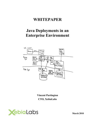 WHITEPAPER

Java Deployments in an
Enterprise Environment




     Vincent Partington
      CTO, XebiaLabs




                          March 2010
 