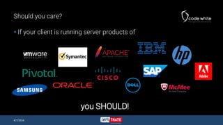 Should you care?
 If your client is running server products of
4/7/2016
you SHOULD!
 