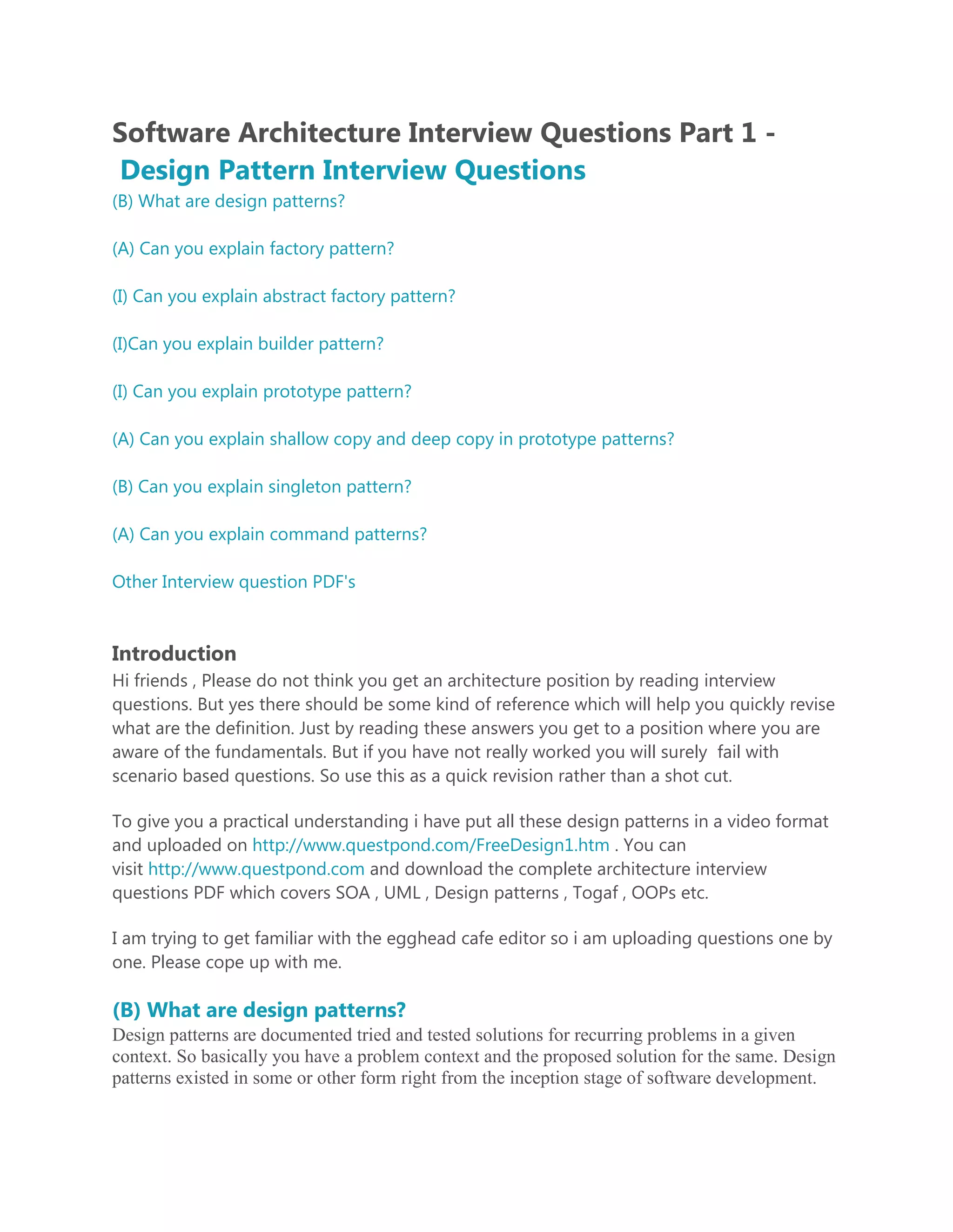 Java Design Pattern Interview Questions