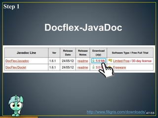 Step 1
http://www.filigris.com/downloads/
Docflex-JavaDoc
 