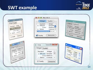 SWT example




                                                20
All rights reserved @ Copyright AlphaCSP 2012   20
 