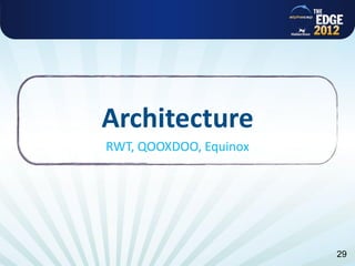 Architecture
RWT, QOOXDOO, Equinox




                        29
 