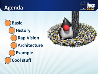 Agenda

  Basic
    History
     Rap Vision
     Architecture
    Example
  Cool stuff
 