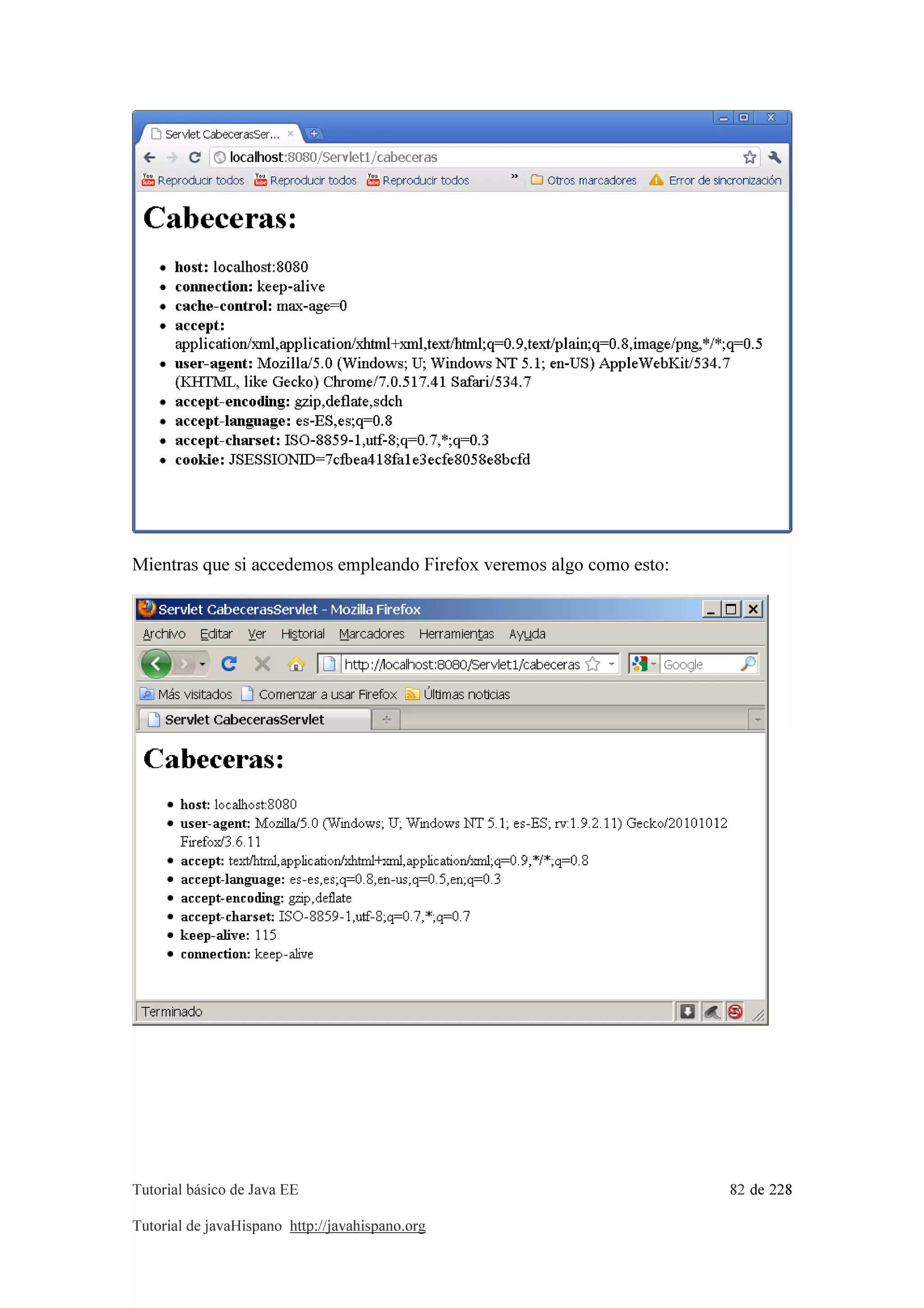 Tutorial básico de Java EE 82 de 228
Tutorial de javaHispano http://javahispano.org
Mientras que si accedemos empleando Firefox veremos algo como esto:
 