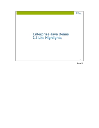 Enterprise Java Beans
3.1 Lite Highlights




                           32




                        Page 32
 