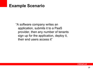 Example Scenario



  “A software company writes an
    application, submits it to a PaaS
    provider, then any number of...