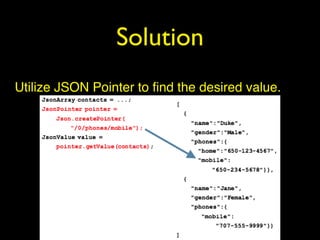 Solution
Utilize JSON Pointer to ﬁnd the desired value.
 