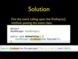 Solution
Fire the event calling upon the ﬁreAsync()
method, passing the event class.
 