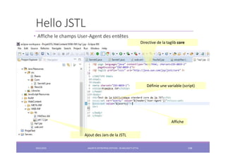 Hello JSTL
• Affiche le champs User-Agent des entêtes
2022/2023 JAKARTA ENTREPRISE EDITION - SELMA BATTI ATTIA 148
Ajout des Jars de la JSTL
Directive de la taglib core
Définie une variable (script)
Affiche
 