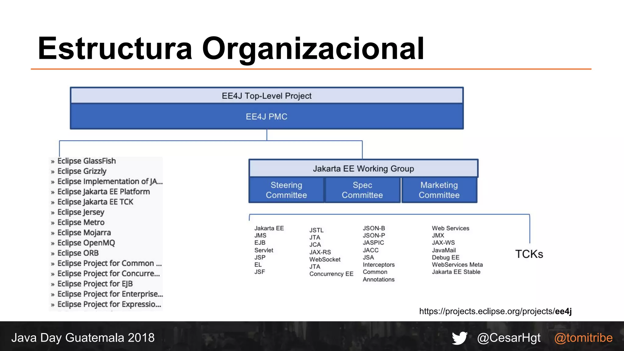 @CesarHgt @tomitribeJava Day Guatemala 2018
Estructura Organizacional
https://projects.eclipse.org/projects/ee4j
 