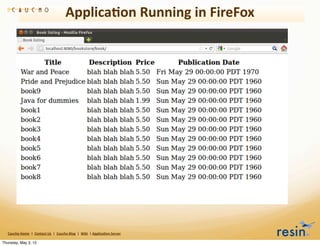 Applica8on	
  Running	
  in	
  FireFox




   Caucho	
  Home	
  	
  |	
  	
  Contact	
  Us	
  	
  |	
  	
  Caucho	
  Blog	
  	
  |	
  	
  Wiki	
  	
  |	
  Applica8on	
  Server

Thursday, May 3, 12
 