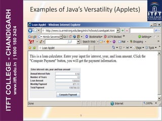 Examples of Java’s Versatility (Applets)
9
 