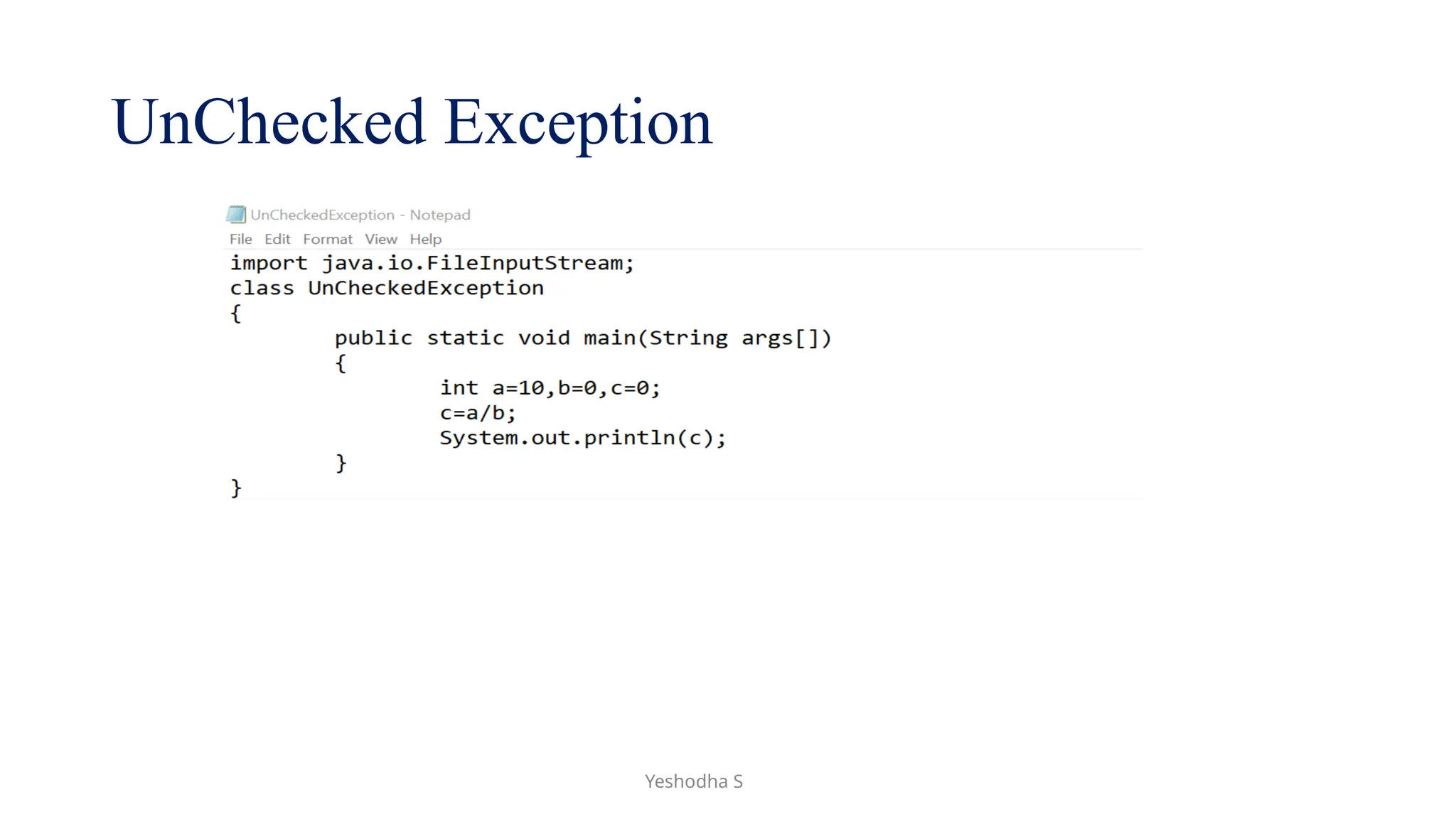 UnChecked Exception
Yeshodha S
 