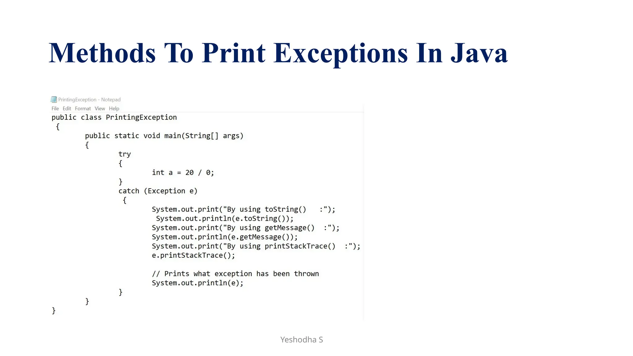 Methods To Print Exceptions In Java
Yeshodha S
 
