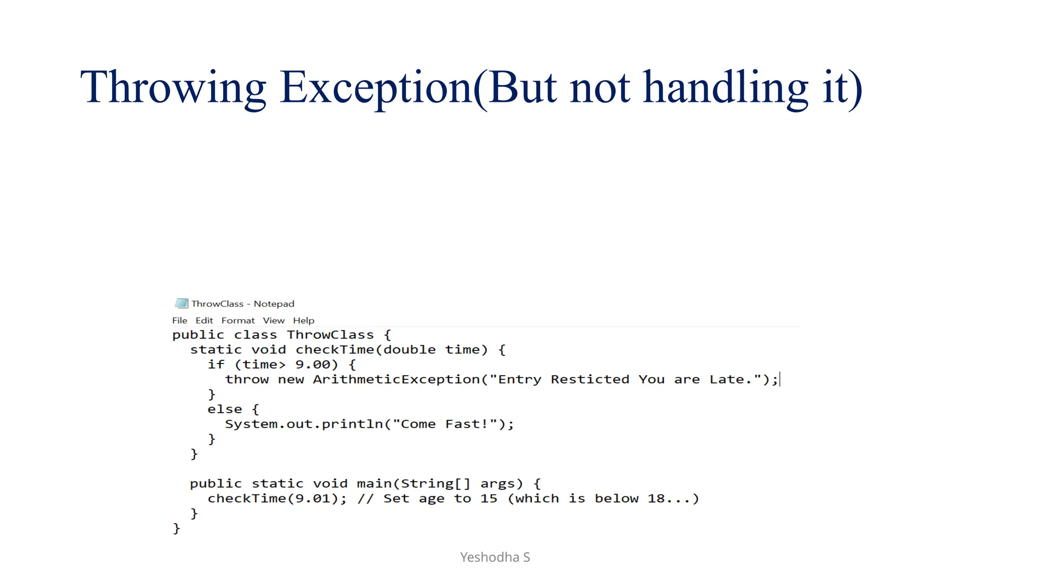 Throwing Exception(But not handling it)
Yeshodha S
 
