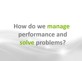 How do we manage
 performance and
 solve problems?
 