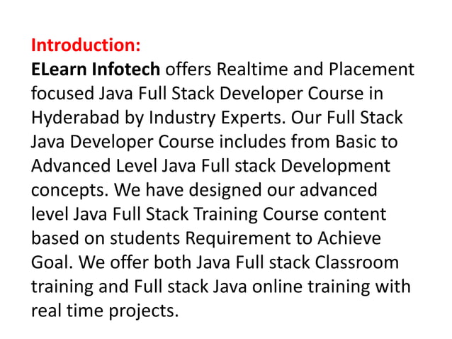 Java Full Stack Developer Course in Hyderabad | PPT | Free Download