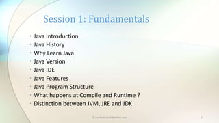 Java fundamentals | PPTX | Programming Languages | Computing