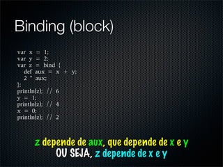 Binding (block)




   z depende de aux, que depende de x e y
        OU SEJA, z depende de x e y
 