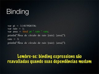 Binding


    Á      í

    Á      í



     Lembre-se: binding expressions são
reavaliadas quando suas dependências mudam
 