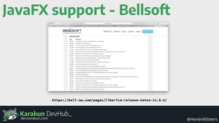 Karakun DevHub_
@HendrikEbbersdev.karakun.com
JavaFX support - Bellsoft
https://bell-sw.com/pages/liberica-release-notes-11.0.5/
 