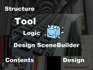 Structure

  Tool
     Logic

  Design SceneBuilder

Contents        Design
 