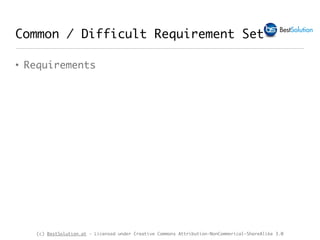 (c) BestSolution.at - Licensed under Creative Commons Attribution-NonCommerical-ShareAlike 3.0
Common / Difficult Requirement Set
• Requirements
 