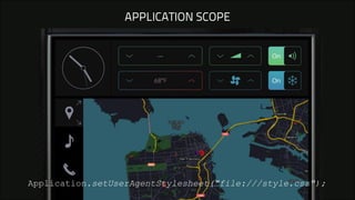 APPLICATION SCOPE
Application.setUserAgentStylesheet("file:///style.css");
 