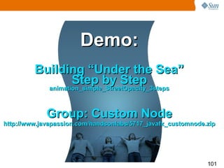 Demo: Building “Under the Sea” Step by Step animation_simple_StreetOpacity_3steps Group: Custom Node http://www.javapassion.com/handsonlabs/5717_javafx_customnode.zip 