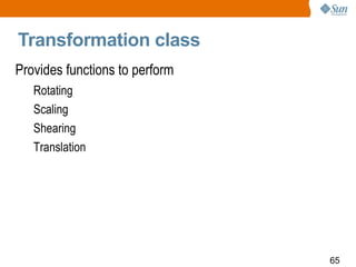 Transformation class Provides functions to perform  Rotating Scaling Shearing Translation  