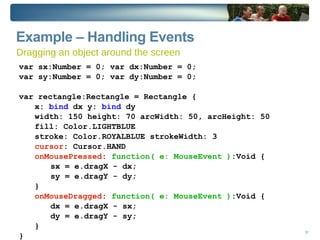 Basis of JavaFX graphics engine Scene graph elements Nodes - leaf: images, text, shapes, custom... Group – Node Container Nodes have: State – visibility, opacity, transformation 