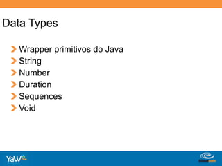 Data TypesWrapper primitivos do Java StringNumberDurationSequencesVoid