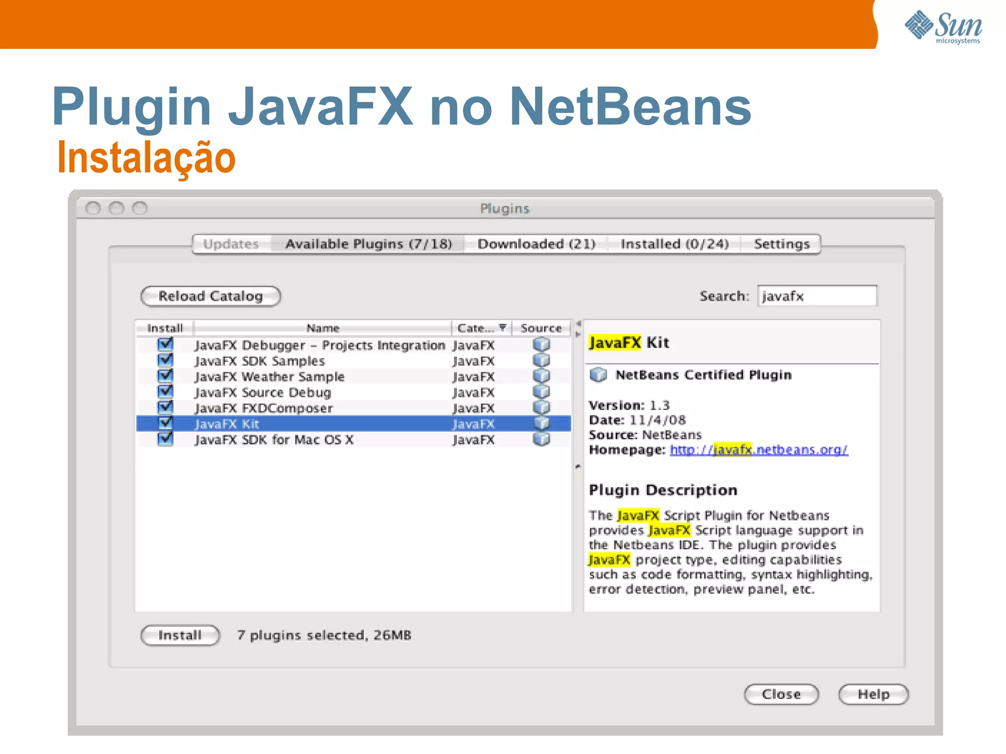 Plugin JavaFX no NetBeans Instalação  