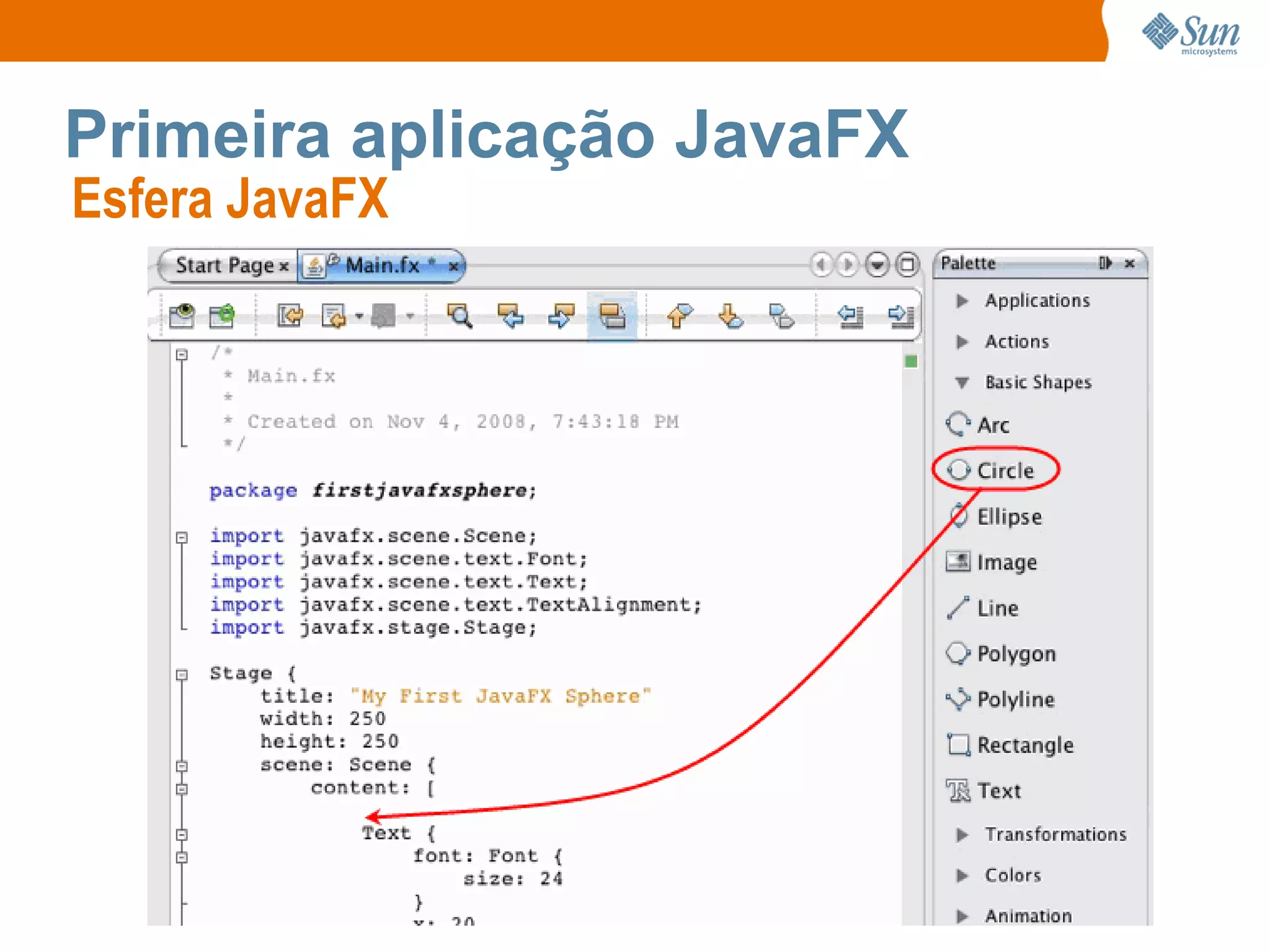 Primeira aplicação JavaFX Esfera JavaFX  