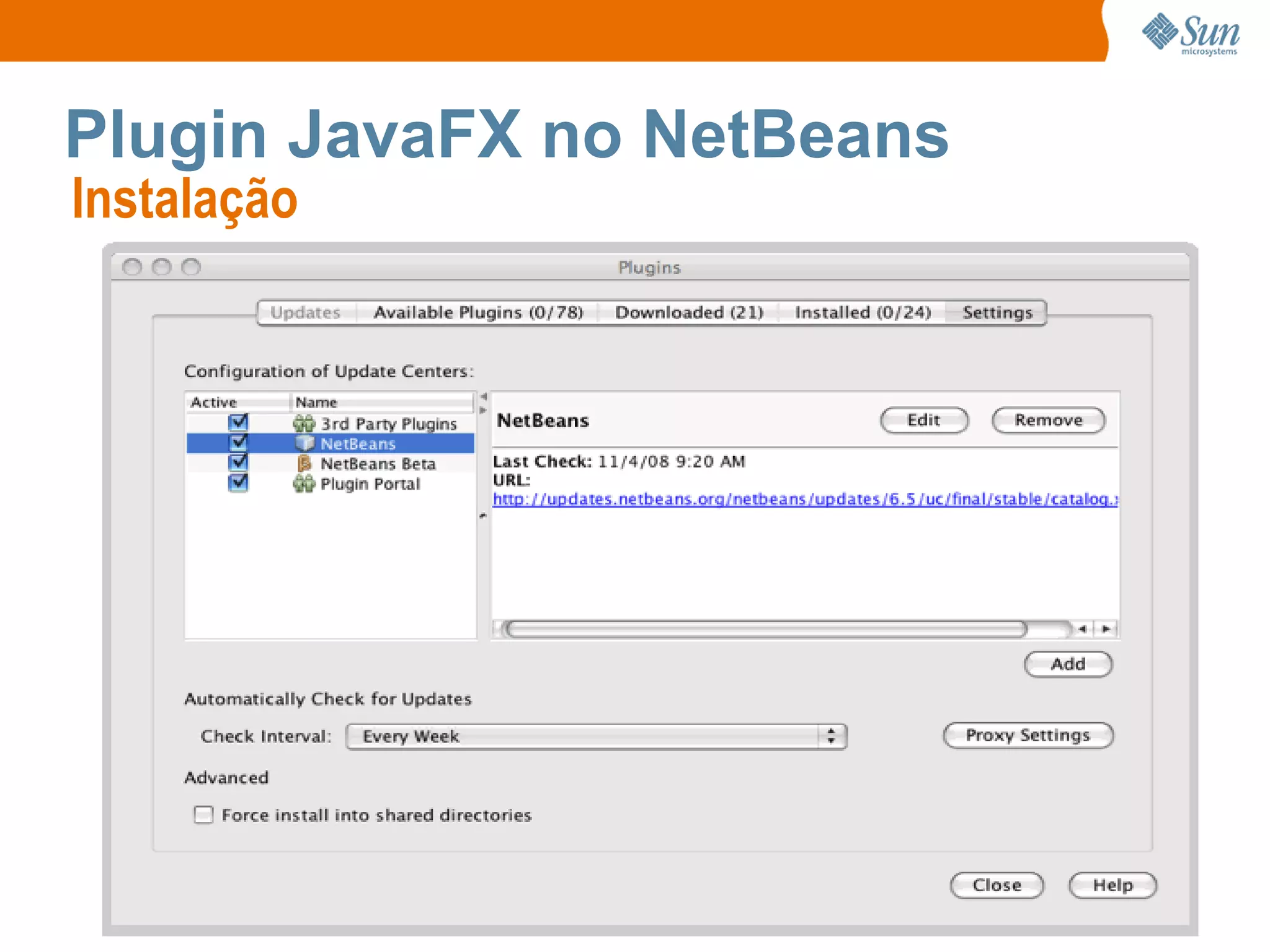Plugin JavaFX no NetBeans Instalação  