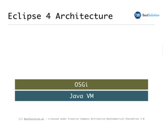(c) BestSolution.at - Licensed under Creative Commons Attribution-NonCommerical-ShareAlike 3.0
Eclipse 4 Architecture
Java VM
OSGi
 