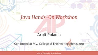 Java Hands-On Workshop
Arpit Poladia
Conducted at MVJ College of Engineering, Bengaluru
 