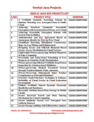 Java ieee 2020 21 projects list | PDF | Free Download