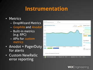Version management
[INFO] QuickRelease
/home/builduser/agent01/work/d9922a1c87aee4bb
bf1bc8bcfb2eccebc4268651c5f19faa689be6e4
[08:10:55][INFO] Adding tag RC;.;1.20.0
[08:10:56][INFO] Tag RC;.;1.20.0 added
successfully
[08:10:56][INFO] Working on onboarding-server-web
[08:10:56][INFO] onboarding-server-web-1.19.0-
SNAPSHOT jar deployable copied
[08:10:56][INFO] onboarding-server-web-1.19.0-
SNAPSHOT jar sources copied
[08:10:56][INFO] onboarding-server-web-1.19.0-
SNAPSHOT jar copied
[08:10:56][INFO] onboarding-server-web-1.19.0-
SNAPSHOT jar tests copied
[08:10:56][INFO] onboarding-server-web pom
deployed
[08:10:57][INFO] Deploying artifacts to release
artifacts repository
[08:10:57][INFO] Deploying onboarding-server-web
to RELEASE
[08:10:57][INFO] pushing new pom
[08:10:59]2016-02-22 08:10:39 [INFO ] /usr/bin/git
push --tag origin master exitValue = 0
• All artifacts share a
common parent
– Master list of versions
• Manually-triggered
release builds
– Custom release plugin
– Increments version
– Updates master
– Pushes changes to git
 