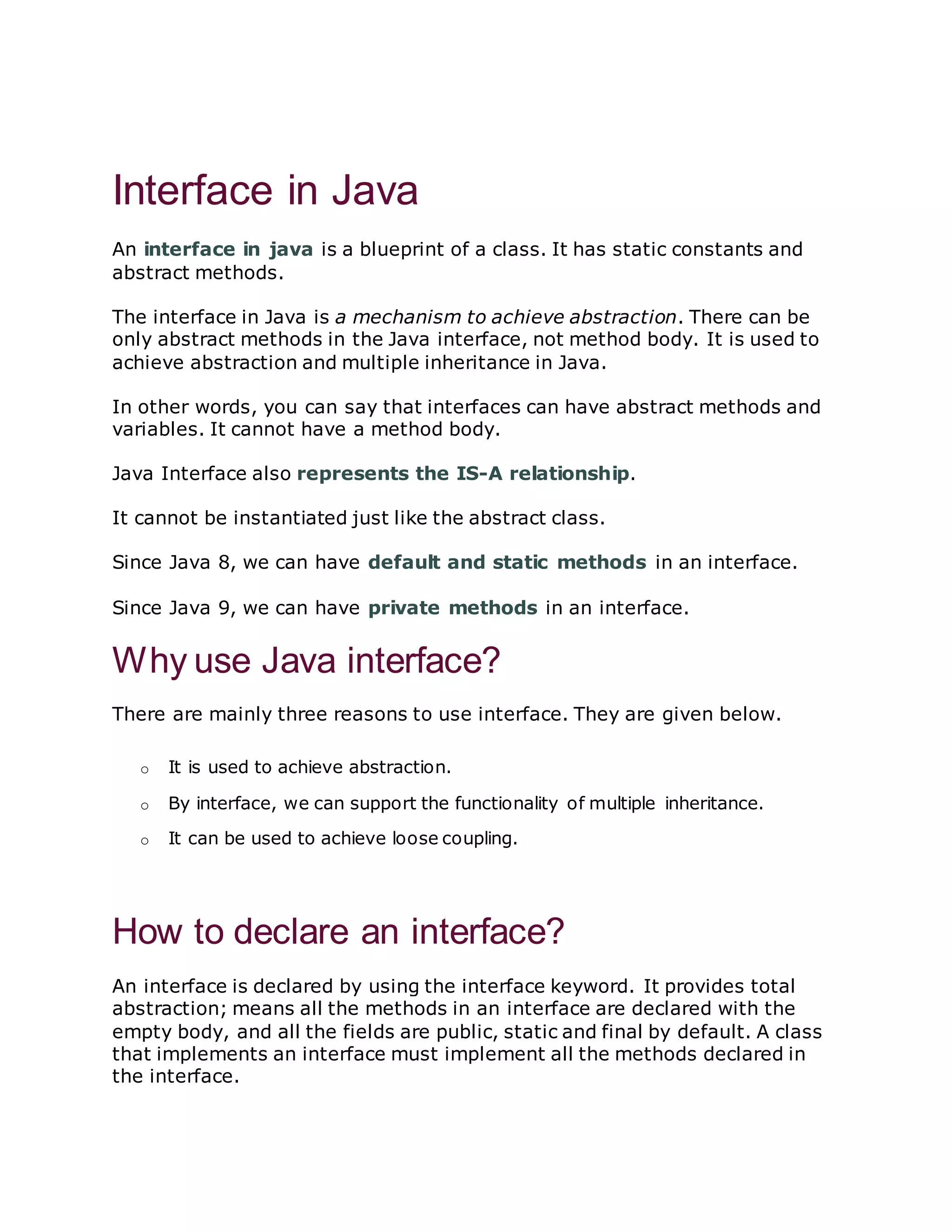 Java interface | DOCX