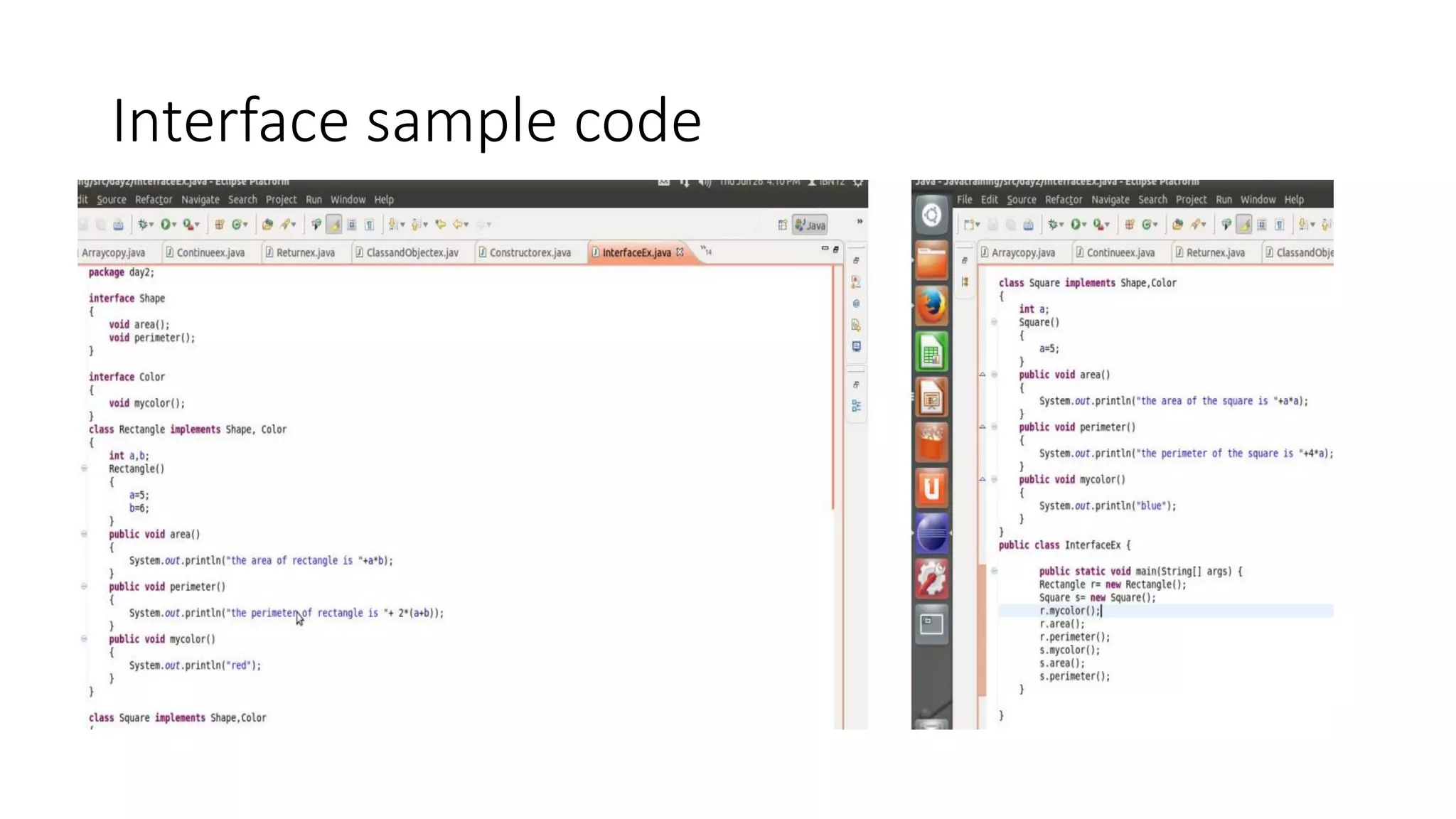 Interface sample code 