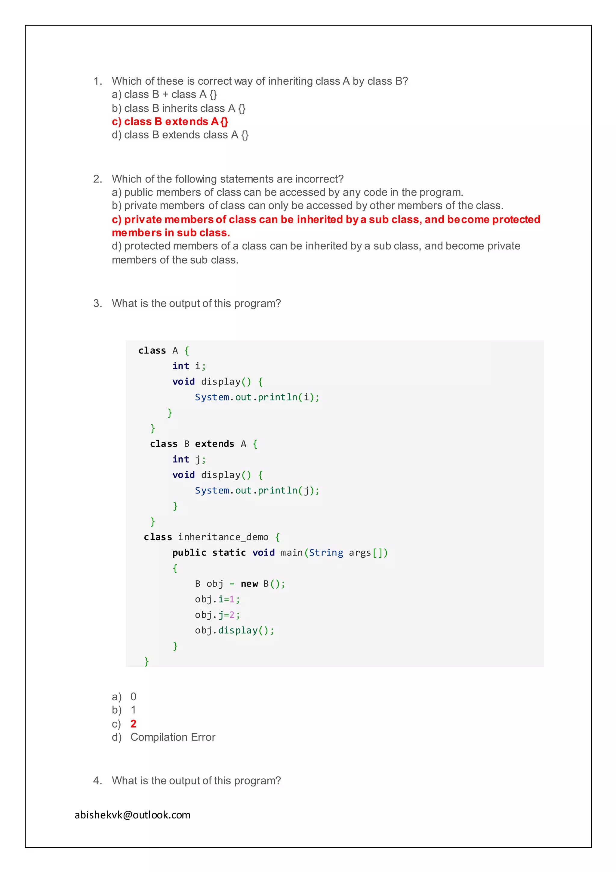 Multiple choice questions for Java io,files and inheritance | PDF