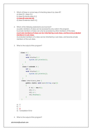 Multiple choice questions for Java io,files and inheritance | PDF