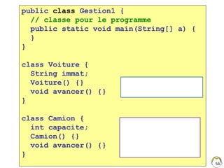 56
public class Gestion1 {
// classe pour le programme
public static void main(String[] a) {
}
}
class Voiture {
String im...