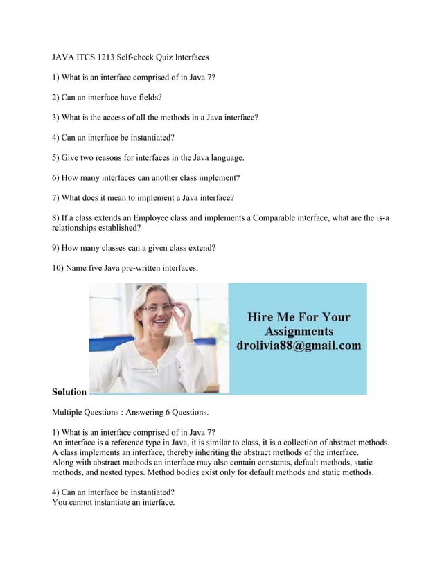 JAVA ITCS 1213 Selfcheck Quiz Interfaces 1) What is an interface comp.docx