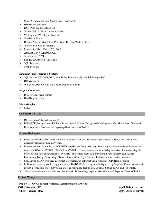 Spring framework resume