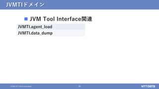 30
© 2021 NTT DATA Corporation
JVMTIドメイン
 JVM Tool Interface関連
JVMTI.agent_load
JVMTI.data_dump
 