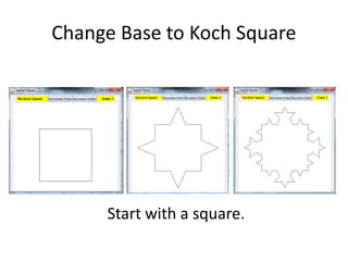 Change Base to Koch Square
Start with a square.
 