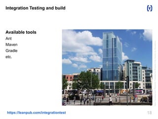 18https://leanpub.com/integrationtest
Integration Testing and build
Available tools
Ant
Maven
Gradle
etc.
NewDevelopmentRecentlyFinishedonBristol'sCityCentrebyBrizzleboy
 