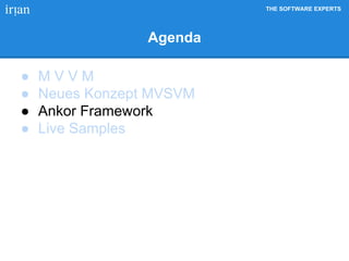 THE SOFTWARE EXPERTS
Agenda
● M V V M
● Neues Konzept MVSVM
● Ankor Framework
● Live Samples
 